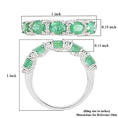 AAA Kagem Emerald and White Zircon Ring in Rhodium Over Sterling Silver (Size 6.0) 1.90 ctw