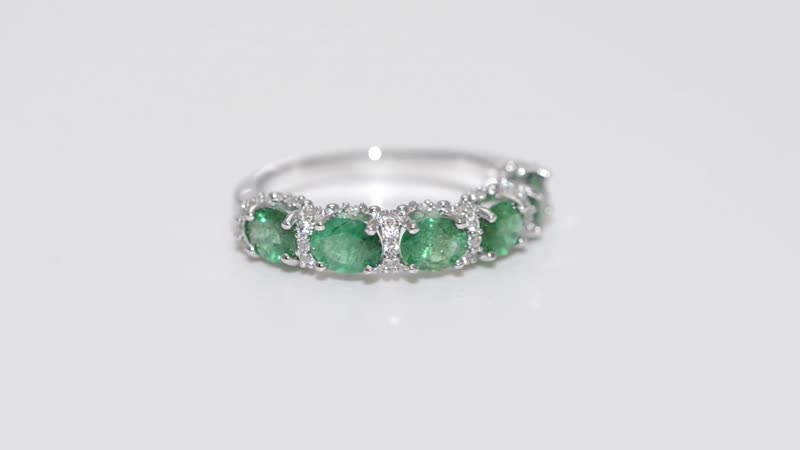 AAA Kagem Zambian Intense Green Emerald, Natural White Zircon Ring in Rhodium Over Sterling Silver (Size 8.0) 1.90 ctw