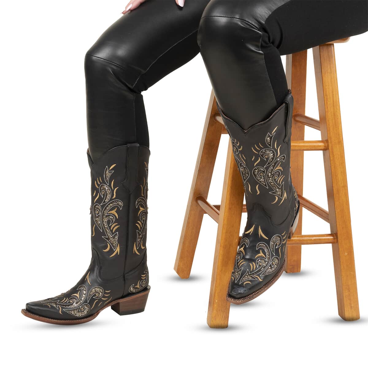 TANNER MARK Black Bari Snip Toe Boot 6.5 | Leather Boots | Biker Boots | Snip Toe Cowboy Boots | Heel Boots image number 1
