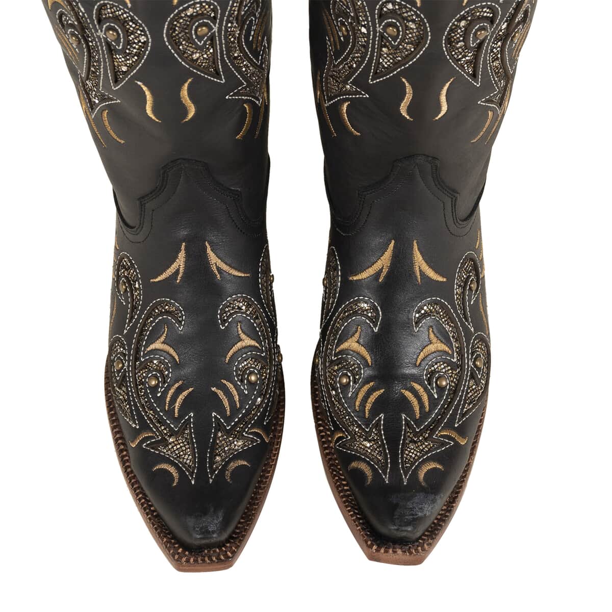 TANNER MARK Black Bari Snip Toe Boot 6.5 | Leather Boots | Biker Boots | Snip Toe Cowboy Boots | Heel Boots image number 4