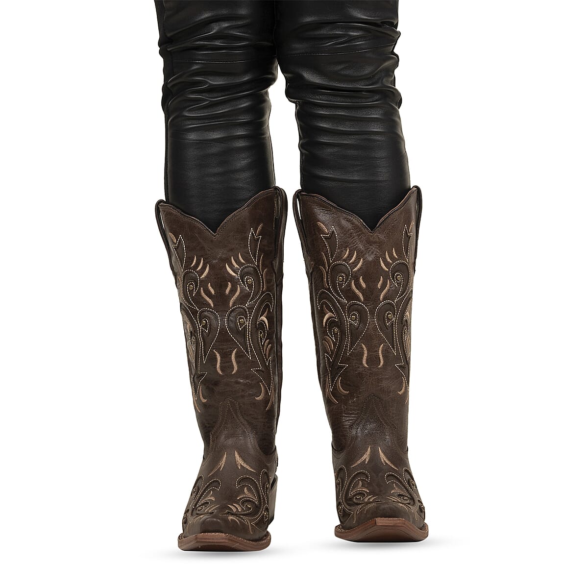 TANNER MARK Brown Bari Snip Toe Boot 7 | Leather Boots | Biker Boots | Snip Toe Cowboy Boots | Heel Boots image number 2