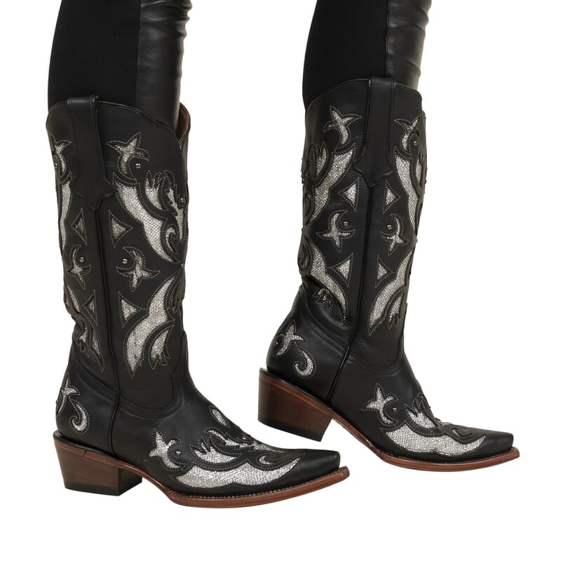 TANNER MARK Black Shimmer Inlay Snip Toe Boot 6.5