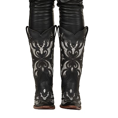 TANNER MARK Black Shimmer Inlay Snip Toe Boot 6.5