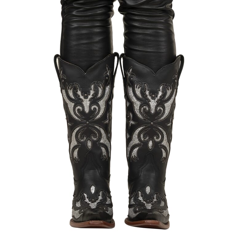 TANNER MARK Black Shimmer Inlay Snip Toe Boot 6.5