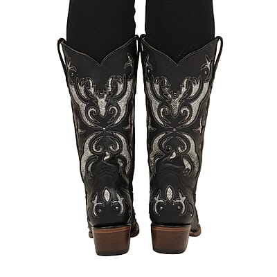 TANNER MARK Black Shimmer Inlay Snip Toe Boot 6.5