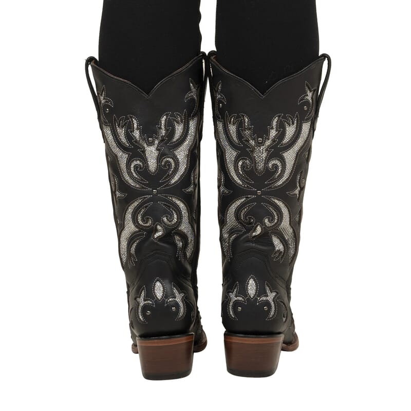 TANNER MARK Black Shimmer Inlay Snip Toe Boot 6.5
