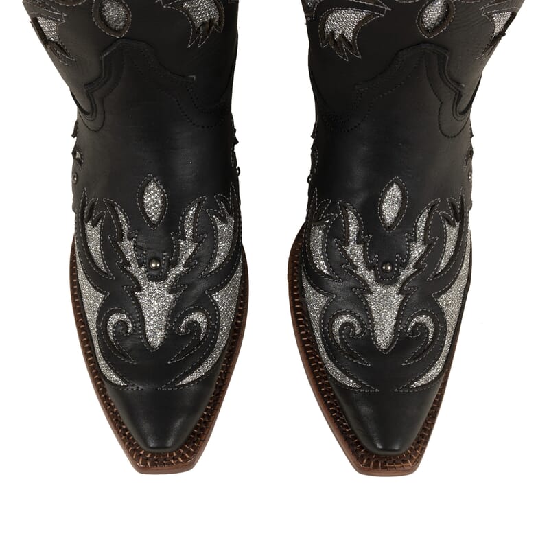 TANNER MARK Black Shimmer Inlay Snip Toe Boot 6.5