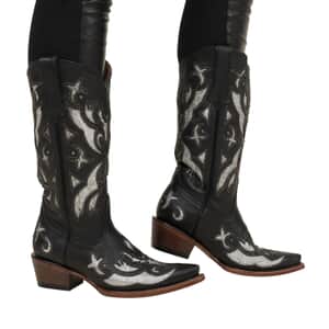 Tanner Mark Black Shimmer Inlay Snip Toe Boot - Size 7.5
