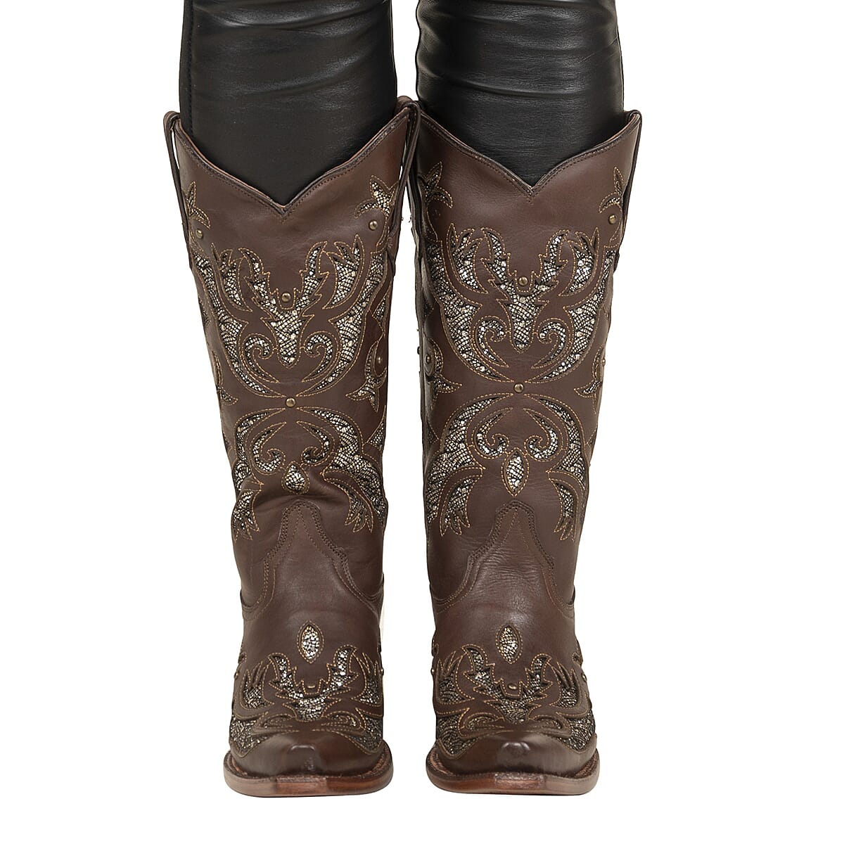 TANNER MARK Brown Shimmer Inlay Snip Toe Boot 7.5 image number 2