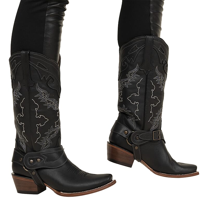 TANNER MARK Black Harness Square Toe Boot 6.5