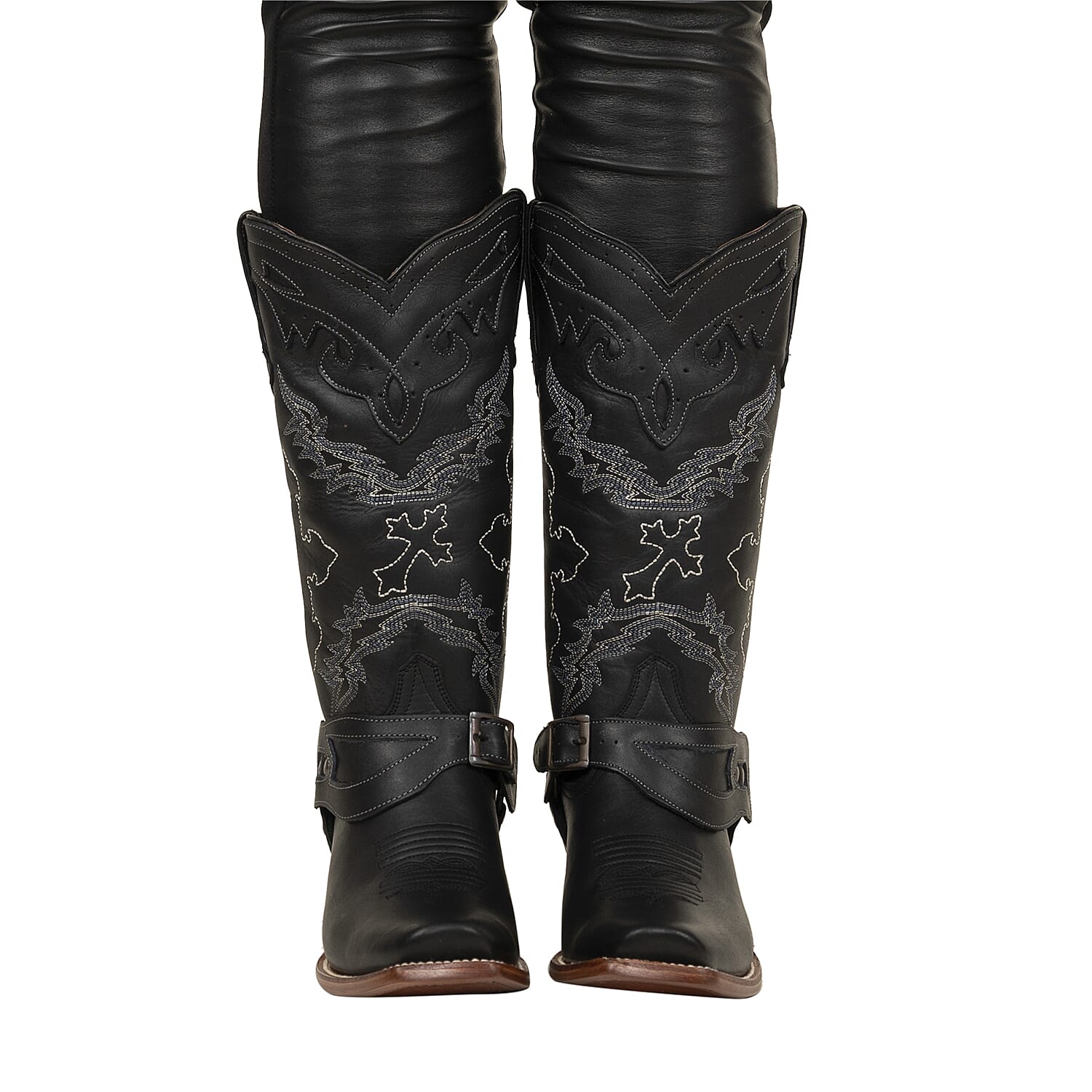 TANNER MARK Black Harness Square Toe Boot 6.5