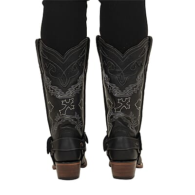 TANNER MARK Black Harness Square Toe Boot 6.5