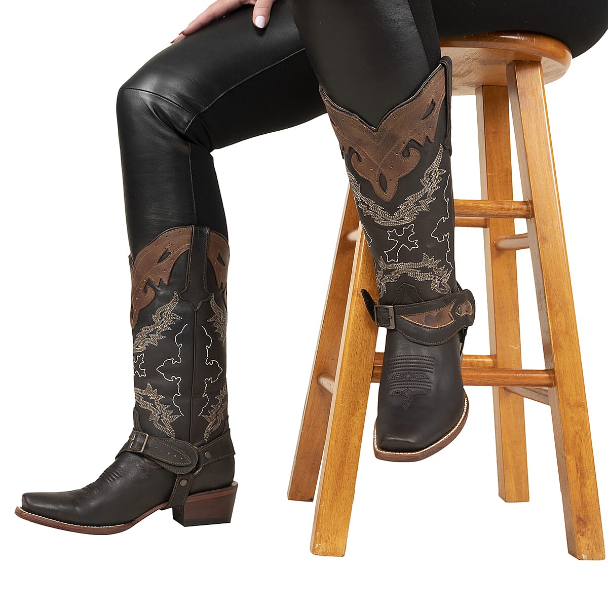 TANNER MARK Dark Brown Harness Square Toe Boot 10.5 image number 1