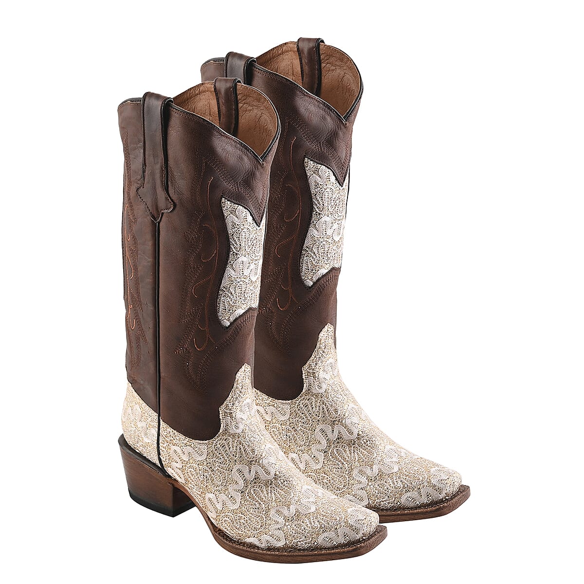 TANNER MARK Beige Shimmer Sqaure Toe Boot 6.5 image number 0