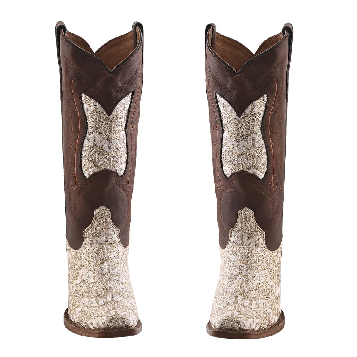TANNER MARK Beige Shimmer Square Toe Boot 6.5 | Leather Boots | Biker Boots | Square Toe Cowboy Boots | Heel Boots image number 1
