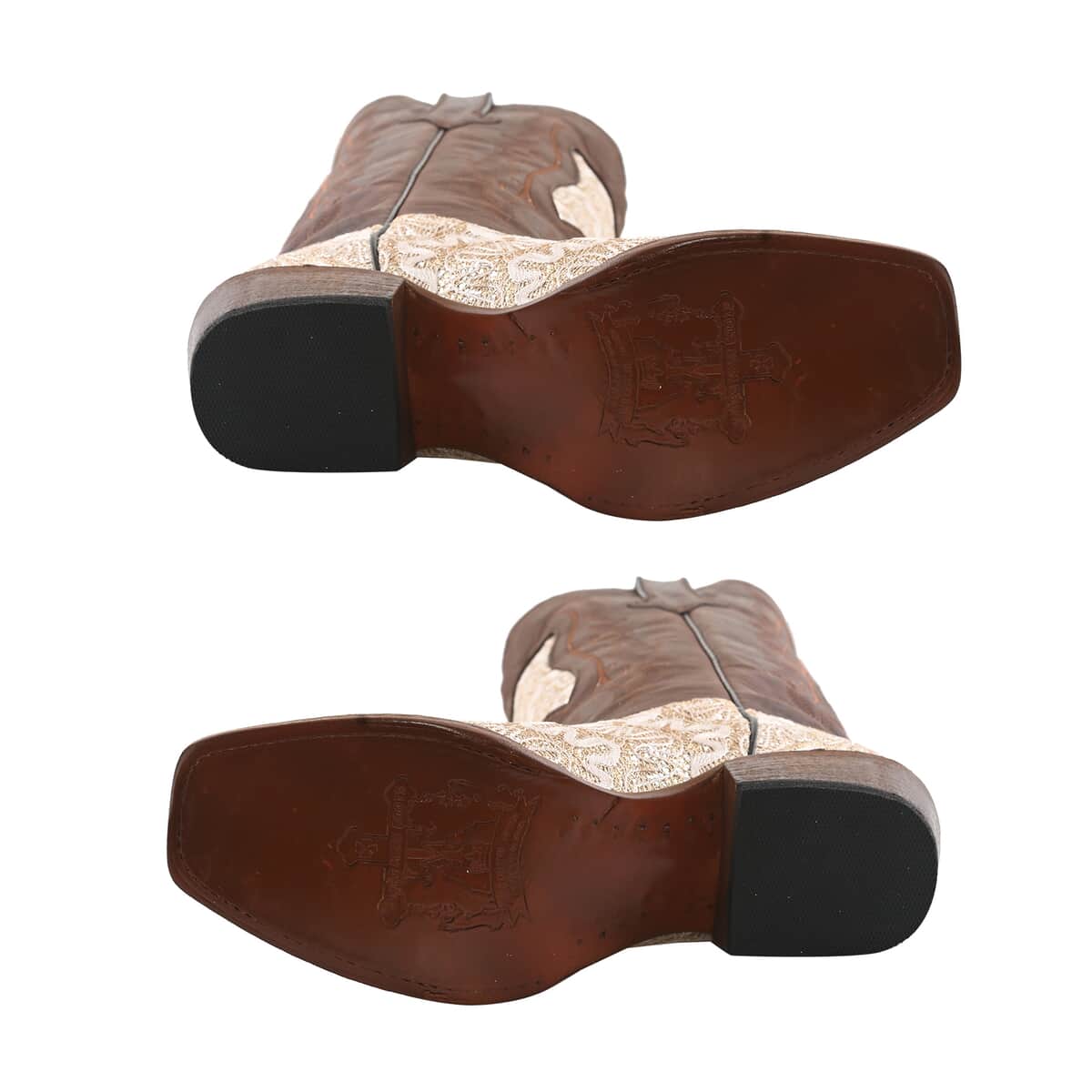 TANNER MARK Beige Shimmer Square Toe Boot 6.5 | Leather Boots | Biker Boots | Square Toe Cowboy Boots | Heel Boots image number 4