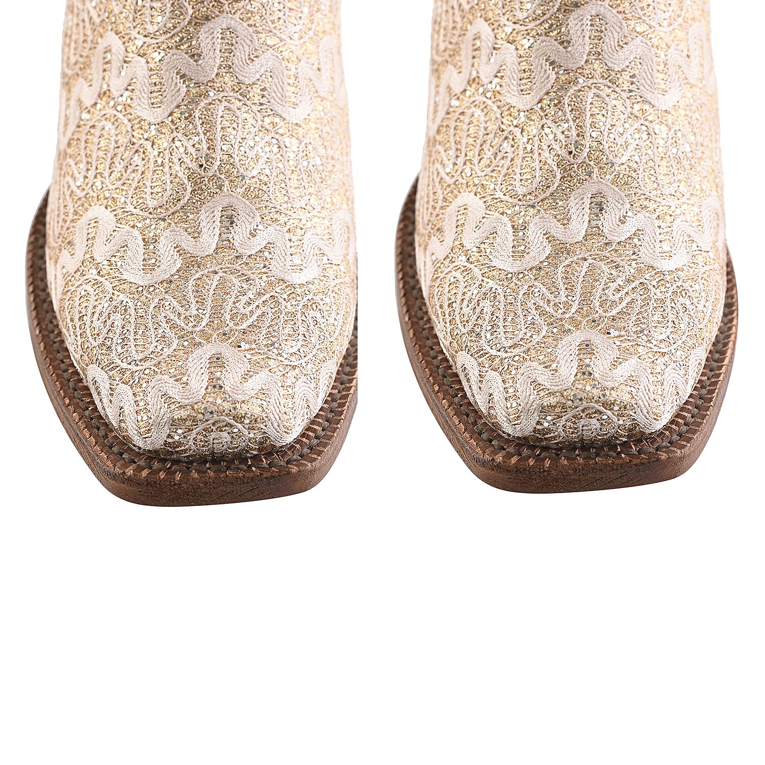 TANNER MARK Beige Shimmer Square Toe Boot 6.5 | Leather Boots | Biker Boots | Square Toe Cowboy Boots | Heel Boots