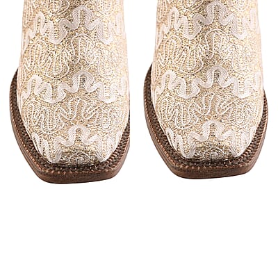 TANNER MARK Beige Shimmer Square Toe Boot 6.5 | Leather Boots | Biker Boots | Square Toe Cowboy Boots | Heel Boots