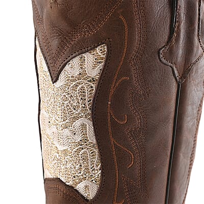 TANNER MARK Beige Shimmer Square Toe Boot 6.5 | Leather Boots | Biker Boots | Square Toe Cowboy Boots | Heel Boots