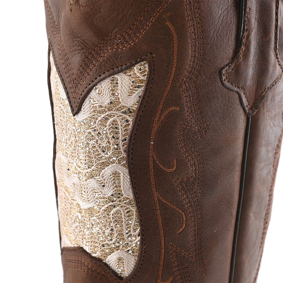 TANNER MARK Beige Shimmer Square Toe Boot 6.5 | Leather Boots | Biker Boots | Square Toe Cowboy Boots | Heel Boots image number 6