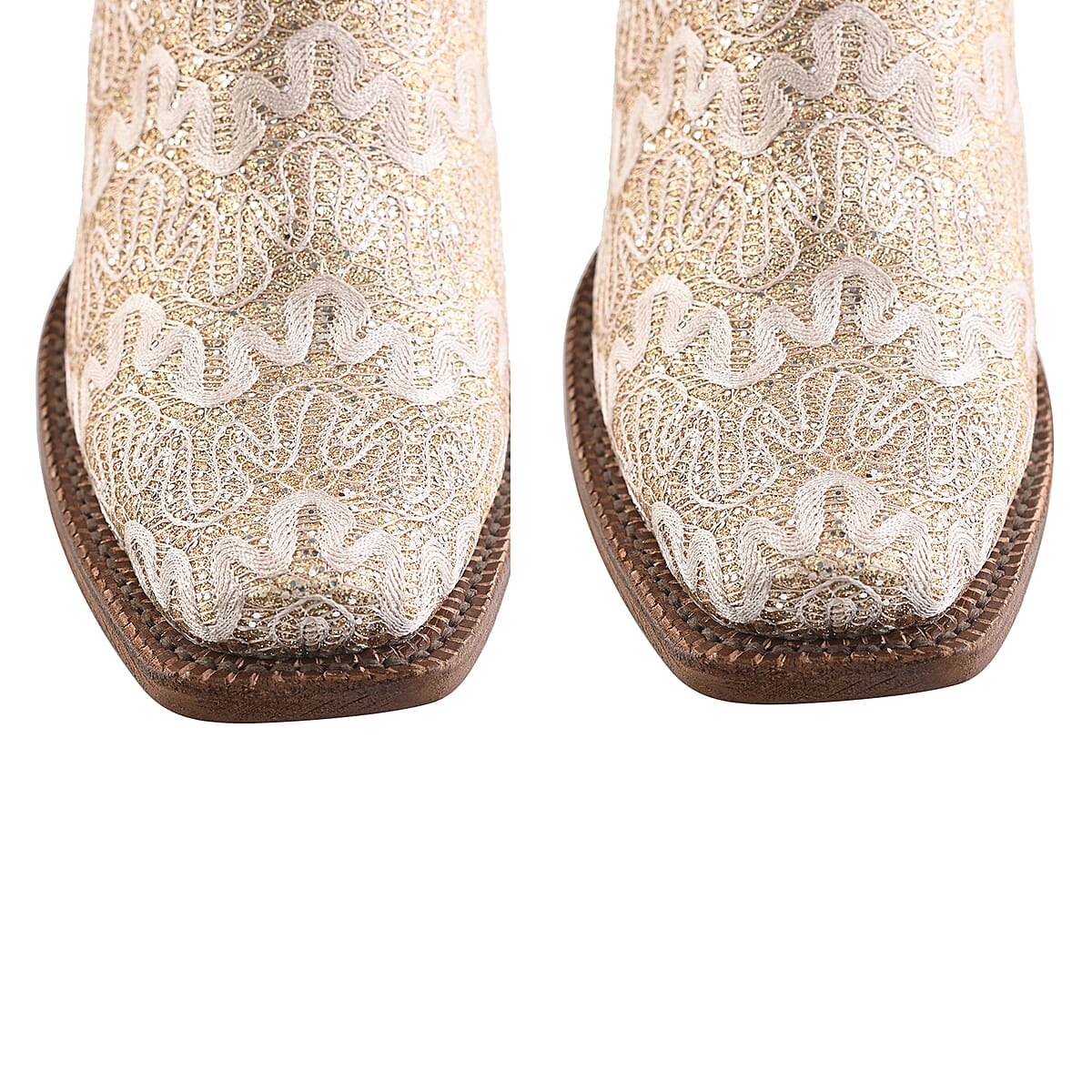 TANNER MARK Beige Shimmer Square Toe Boot 7.5 | Leather Boots | Biker Boots | Square Toe Cowboy Boots | Heel Boots image number 5