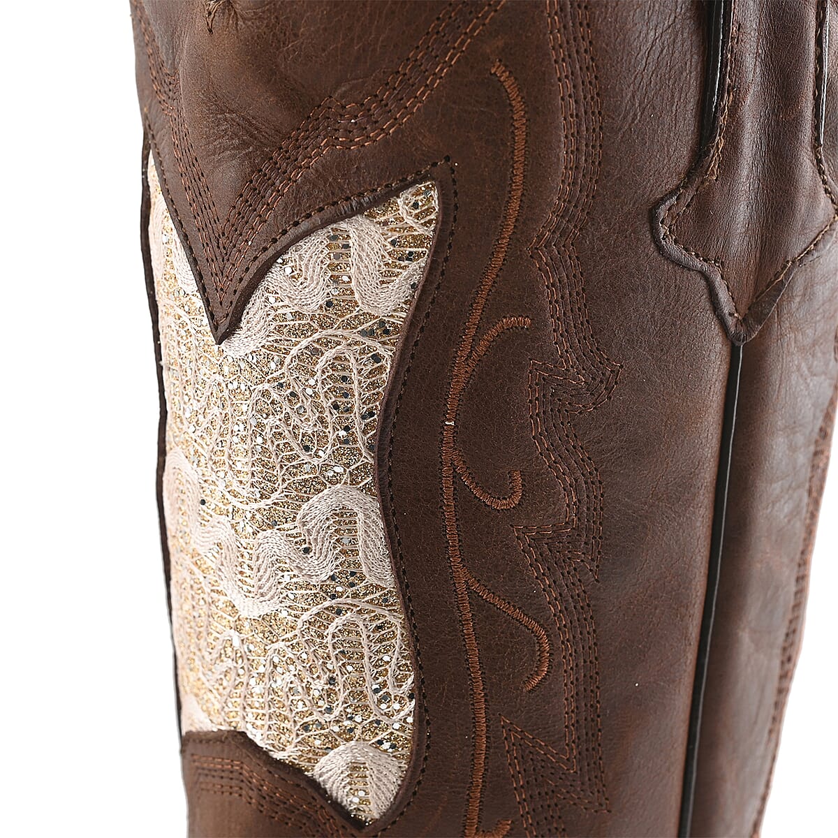 TANNER MARK Beige Shimmer Square Toe Boot 7.5 | Leather Boots | Biker Boots | Square Toe Cowboy Boots | Heel Boots image number 6