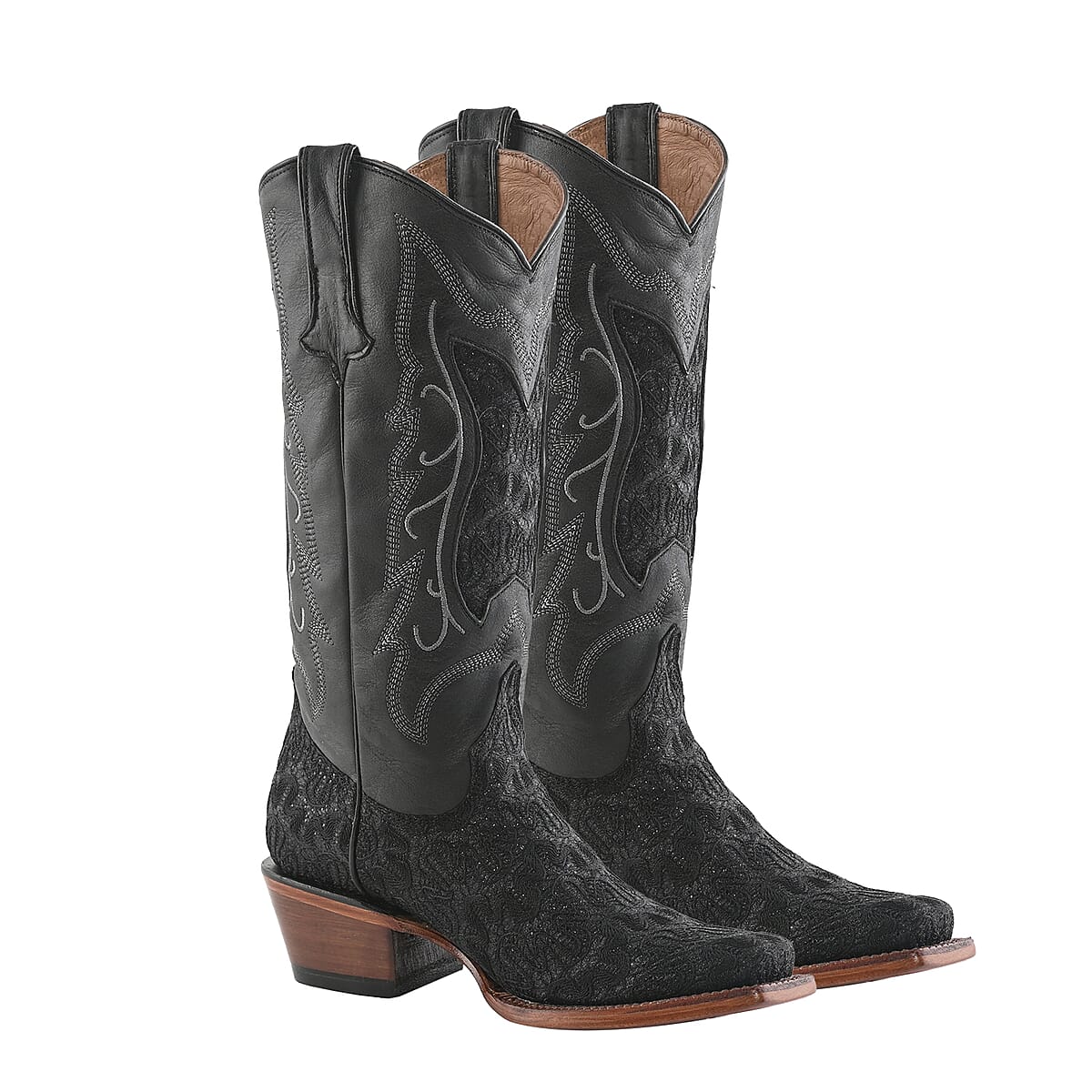 TANNER MARK Black Shimmer Square Toe Boot 7.5 | Leather Boots | Biker Boots | Square Toe Cowboy Boots | Heel Boots image number 1