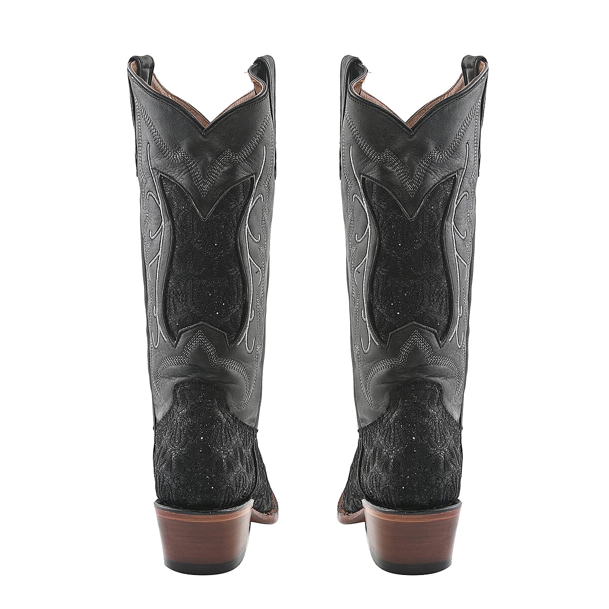 TANNER MARK Black Shimmer Square Toe Boot 7.5 | Leather Boots | Biker Boots | Square Toe Cowboy Boots | Heel Boots image number 2