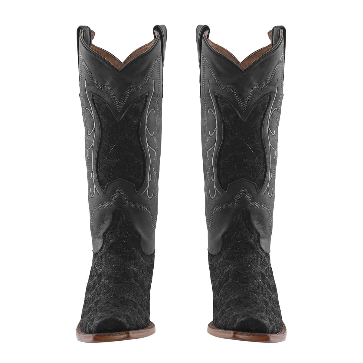 TANNER MARK Black Shimmer Square Toe Boot 9 | Leather Boots | Biker Boots | Square Toe Cowboy Boots | Heel Boots image number 0