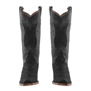 TANNER MARK Black Shimmer Square Toe Boot 9 | Leather Boots | Biker Boots | Square Toe Cowboy Boots | Heel Boots