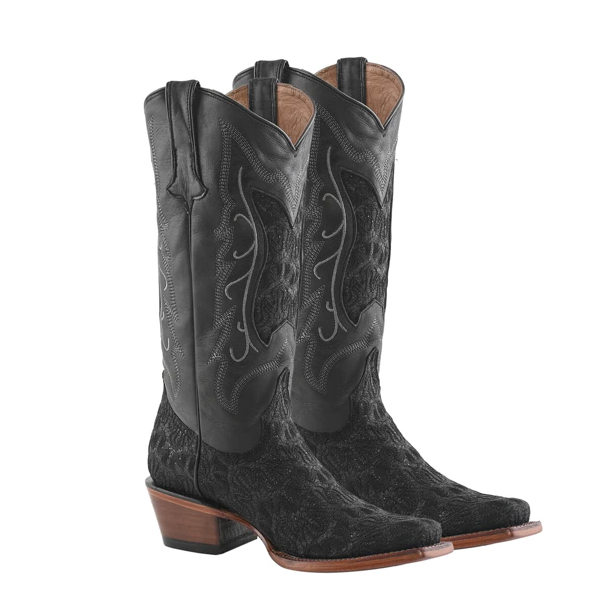 TANNER MARK Black Shimmer Square Toe Boot 9 | Leather Boots | Biker Boots | Square Toe Cowboy Boots | Heel Boots image number 1