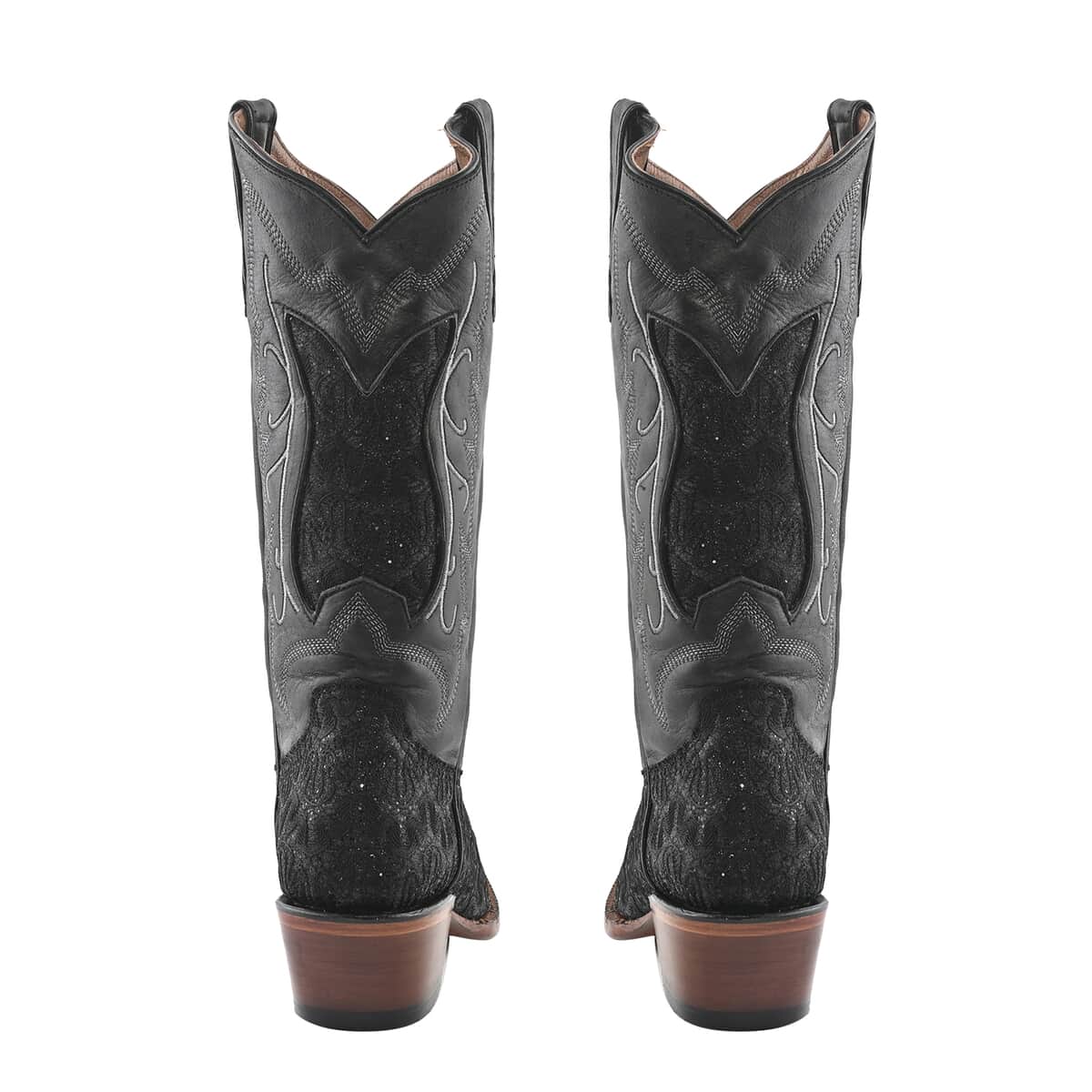 TANNER MARK Black Shimmer Square Toe Boot 9 | Leather Boots | Biker Boots | Square Toe Cowboy Boots | Heel Boots image number 2