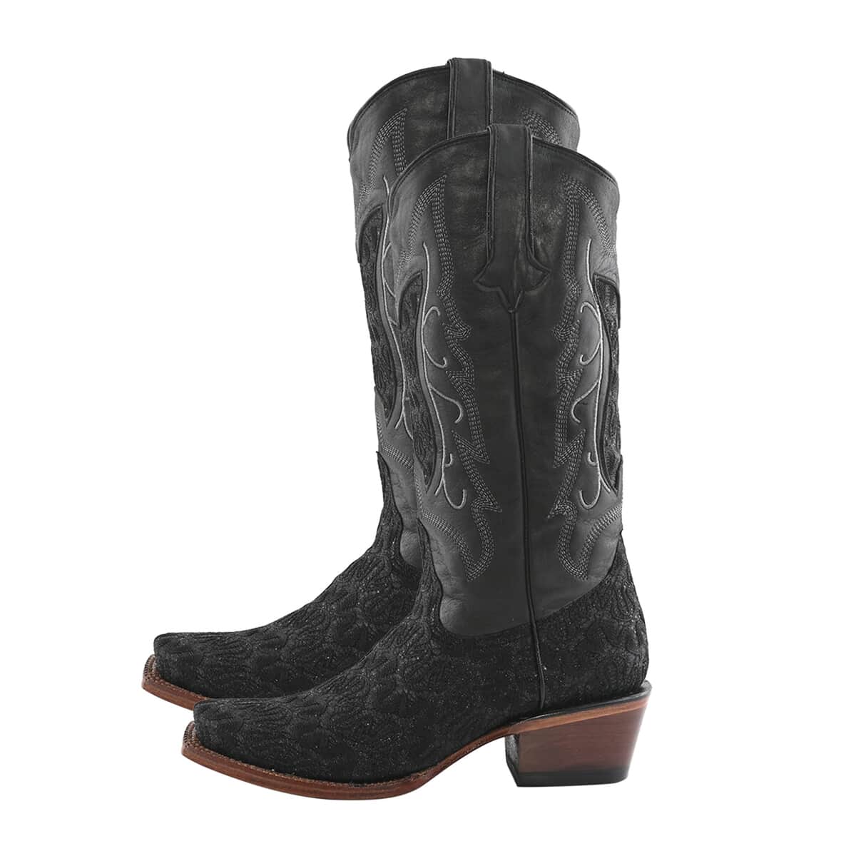 TANNER MARK Black Shimmer Square Toe Boot 9 | Leather Boots | Biker Boots | Square Toe Cowboy Boots | Heel Boots image number 3