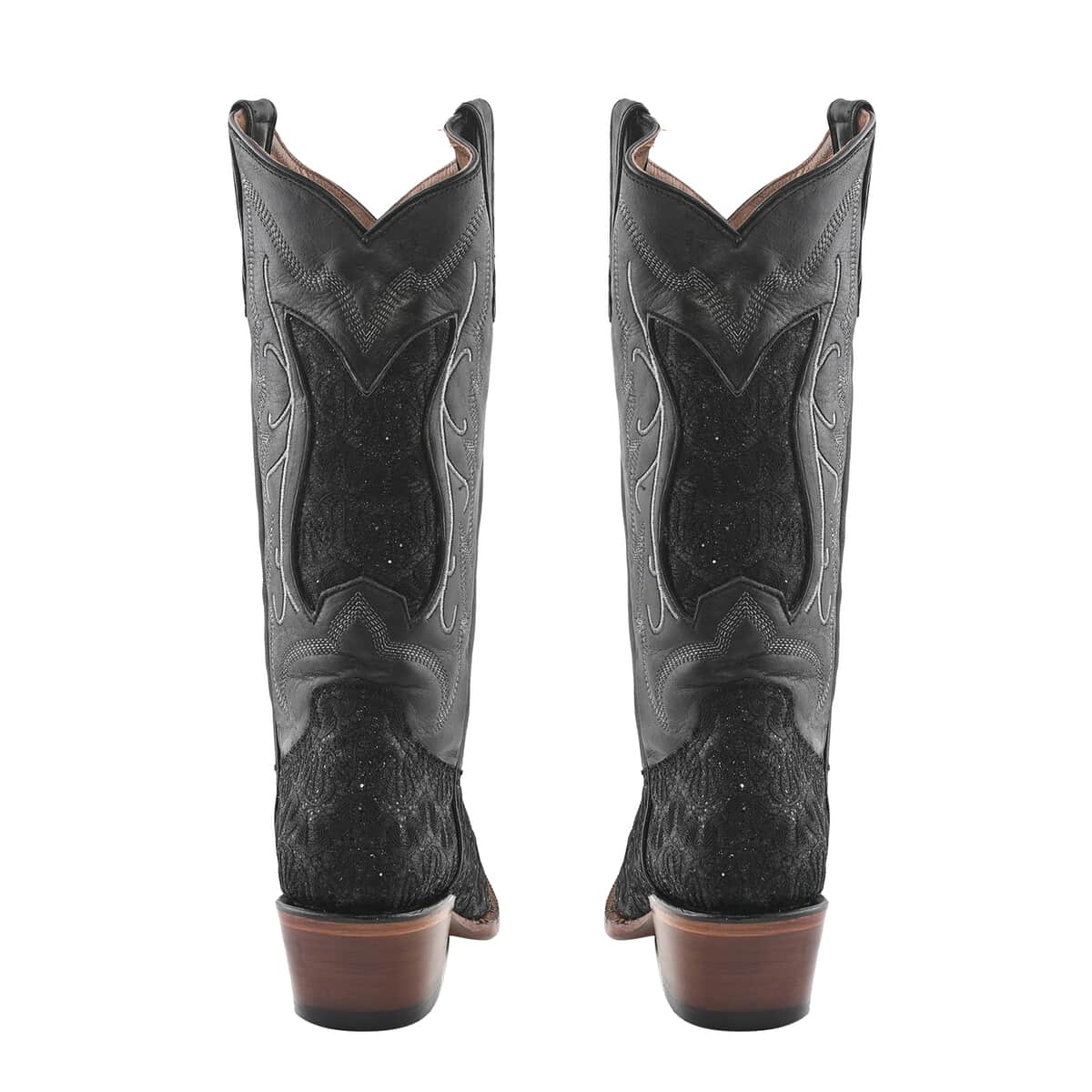 TANNER MARK Black Shimmer Square Toe Boot 8.5 | Leather Boots | Biker Boots | Square Toe Cowboy Boots | Heel Boots image number 2