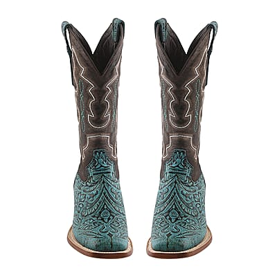 Tanner Mark Turquoise Tooled Saddle Stamp Square Toe Boot 6.5 | Leather Boots | Biker Boots | Square Toe Cowboy Boots | Heel Boots