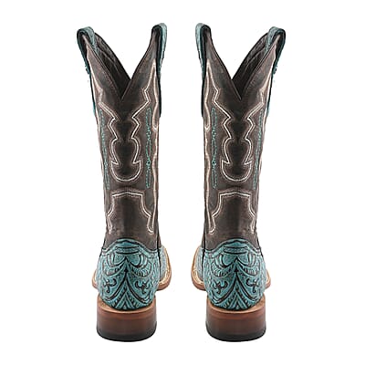 Tanner Mark Turquoise Tooled Saddle Stamp Square Toe Boot 6.5 | Leather Boots | Biker Boots | Square Toe Cowboy Boots | Heel Boots