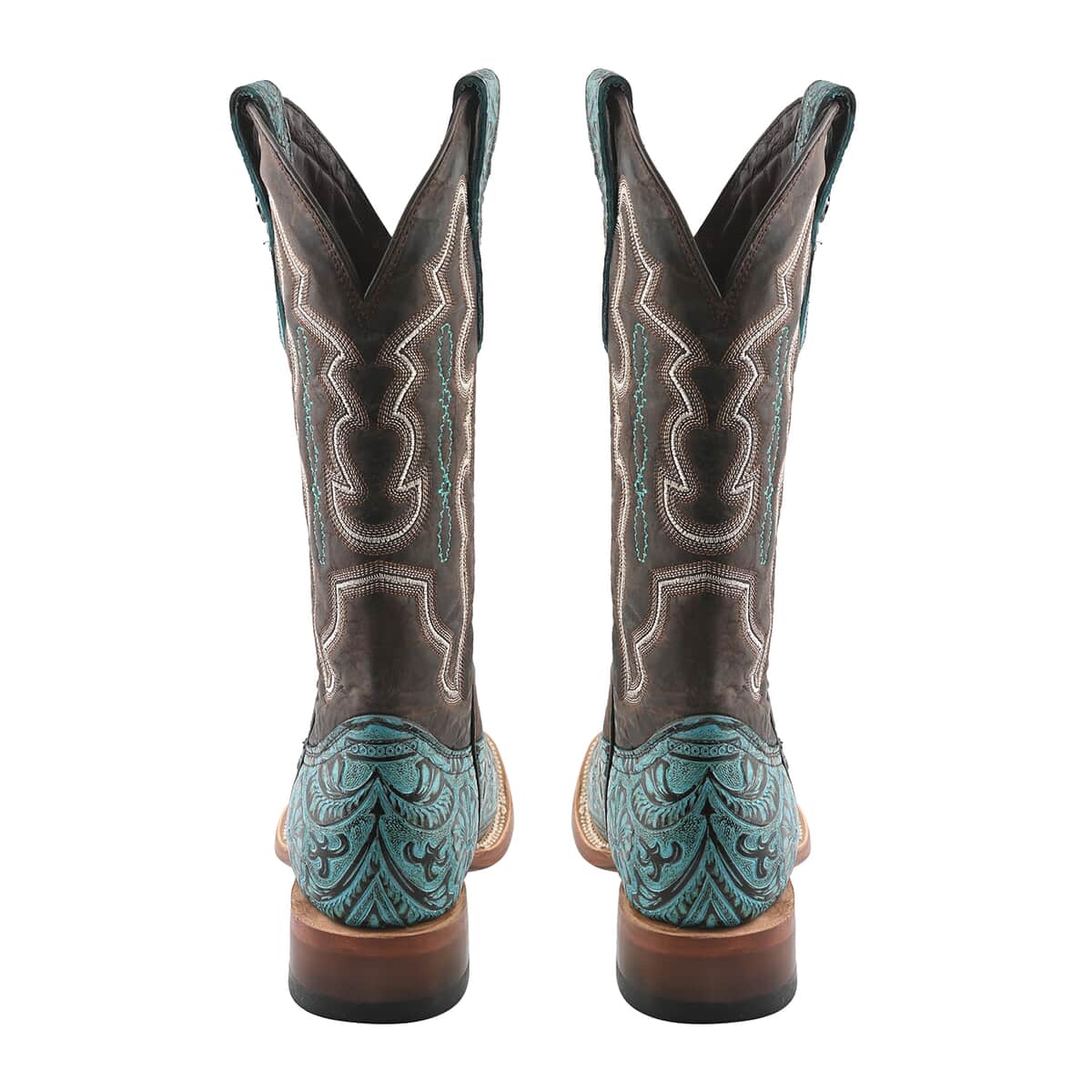 TANNER MARK Turquoise Tooled Saddle Stamp Square Toe Boot 6 | Leather Boots | Biker Boots | Square Toe Cowboy Boots | Heel Boots image number 3