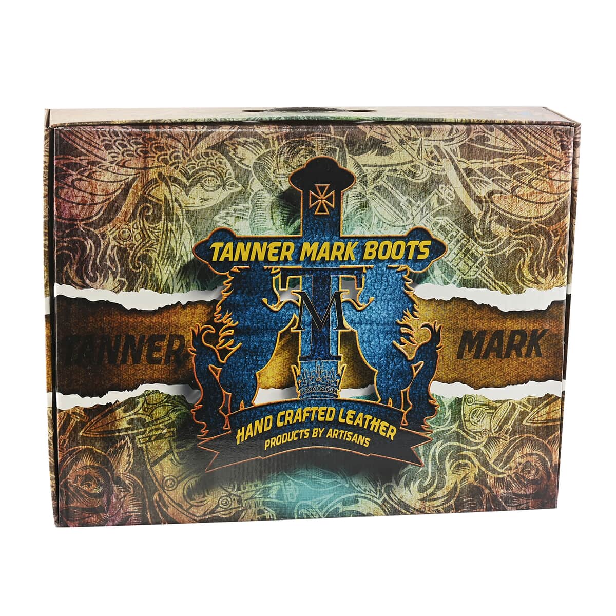 TANNER MARK Turquoise Tooled Saddle Stamp Square Toe Boot 6 | Leather Boots | Biker Boots | Square Toe Cowboy Boots | Heel Boots image number 6