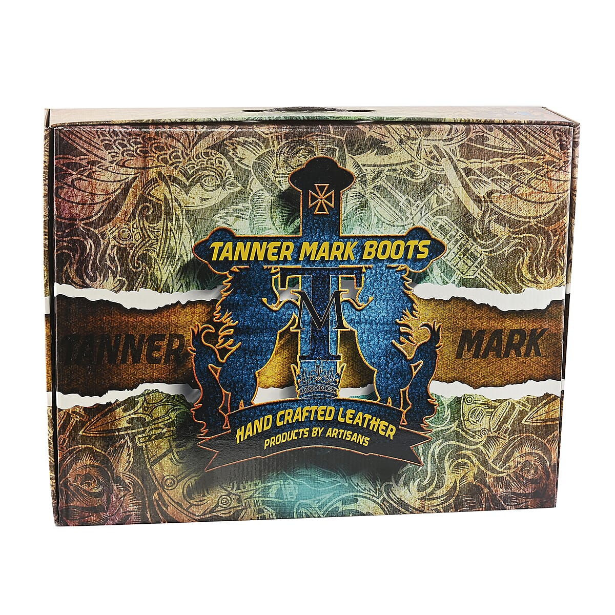 TANNER MARK Turquoise Tooled Saddle Stamp Square Toe Boot 5.5 | Leather Boots | Biker Boots | Square Toe Cowboy Boots | Heel Boots image number 6