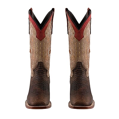 Tanner Mark Multicolor Floral Stitch Python Print Toe Boot - Size 6.5 | Leather Boots | Biker Boots | Square Toe Cowboy Boots | Heel Boots