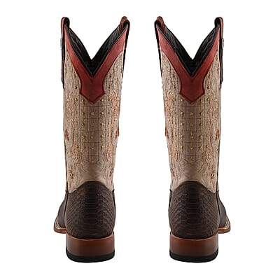 Tanner Mark Multicolor Floral Stitch Python Print Toe Boot - Size 6.5 | Leather Boots | Biker Boots | Square Toe Cowboy Boots | Heel Boots