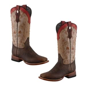 Tanner Mark Multicolor Floral Stitch Python Print Toe Boot - Size 7 , Leather Boots , Biker Boots , Square Toe Cowboy Boots , Heel Boots