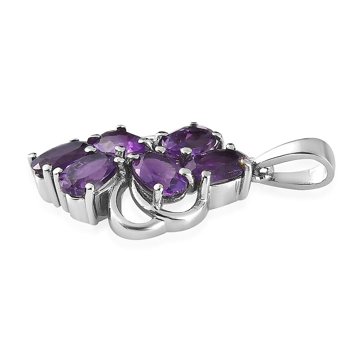 Amethyst Cluster Pendant iin Stainless Steel 2.65 ctw image number 2
