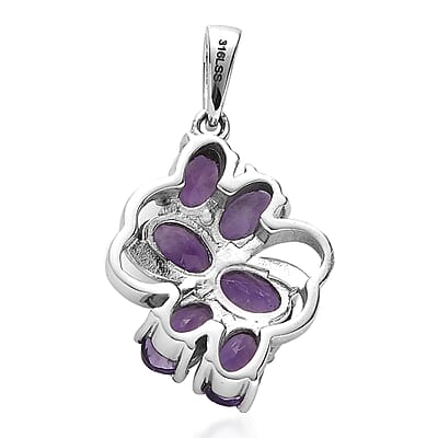 Amethyst Cluster Pendant in Stainless Steel 2.65 ctw