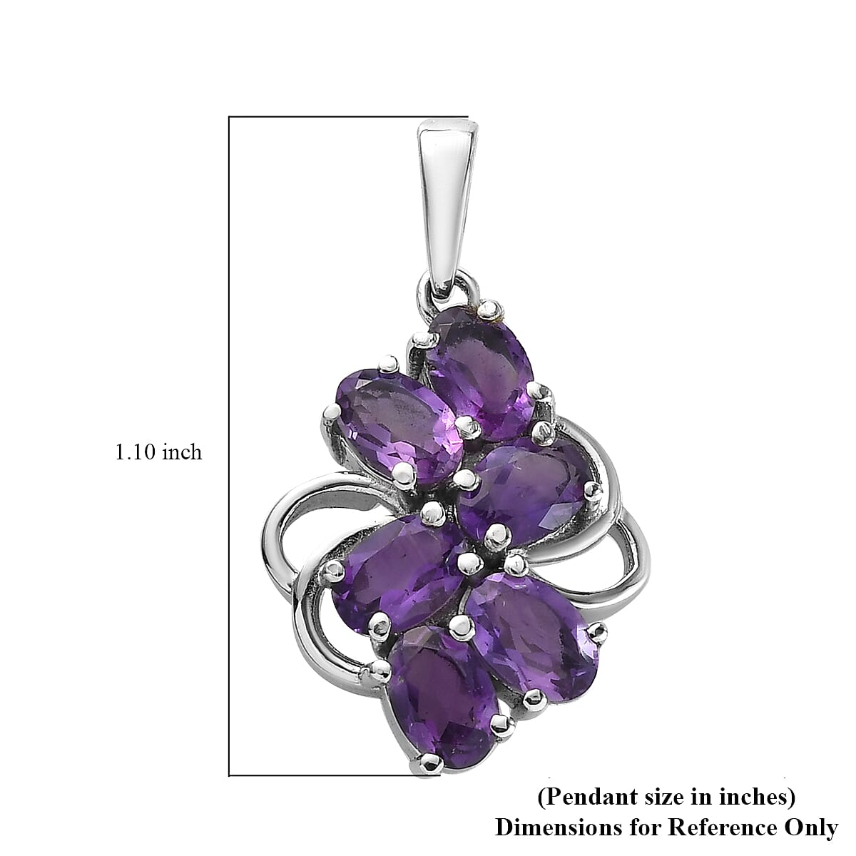 Amethyst Cluster Pendant in Stainless Steel 2.65 ctw