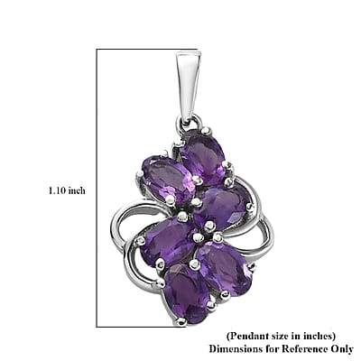Amethyst Cluster Pendant in Stainless Steel 2.65 ctw