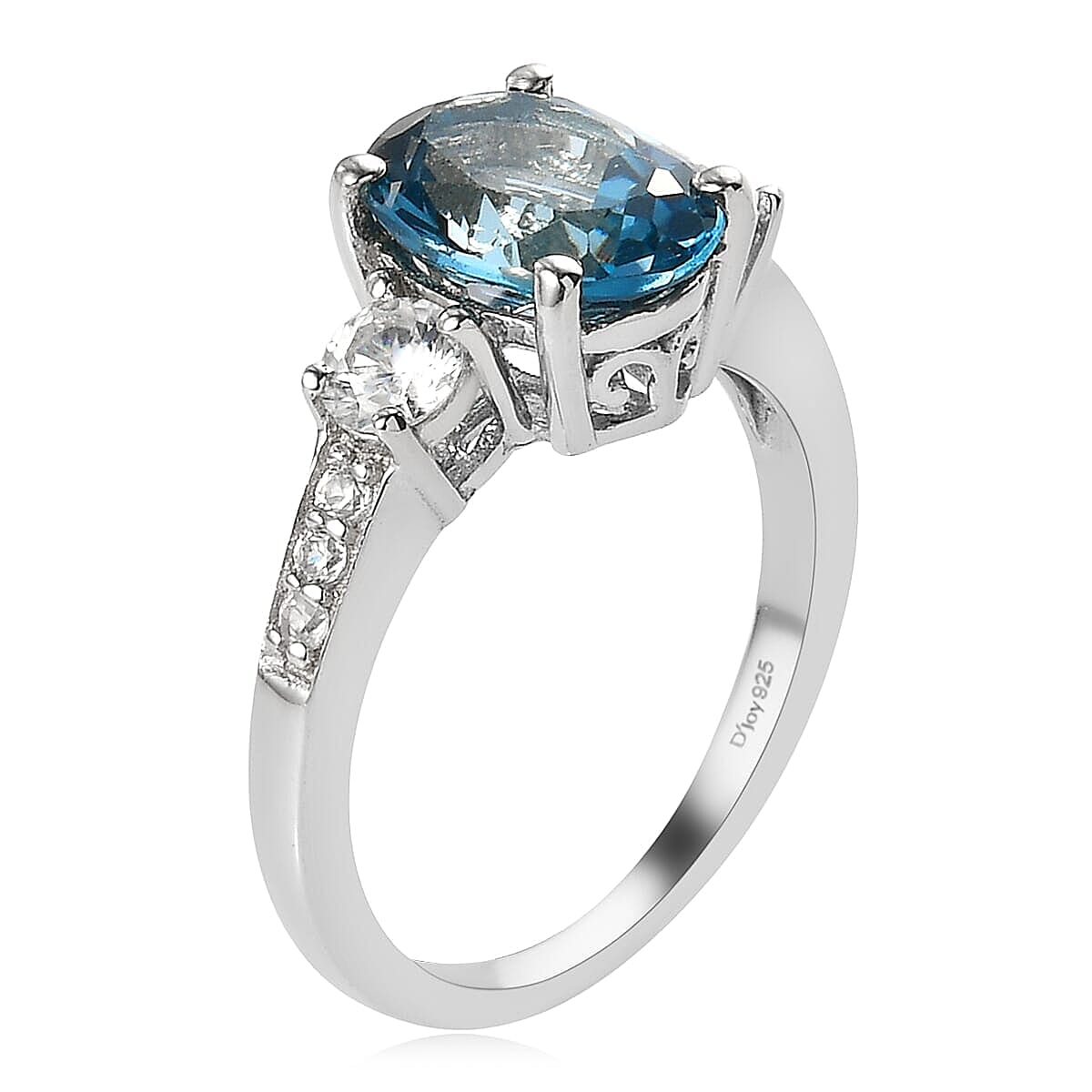 London Blue Topaz and Natural White Zircon Ring in Platinum Over Sterling Silver (Size 10.0) 2.90 ctw