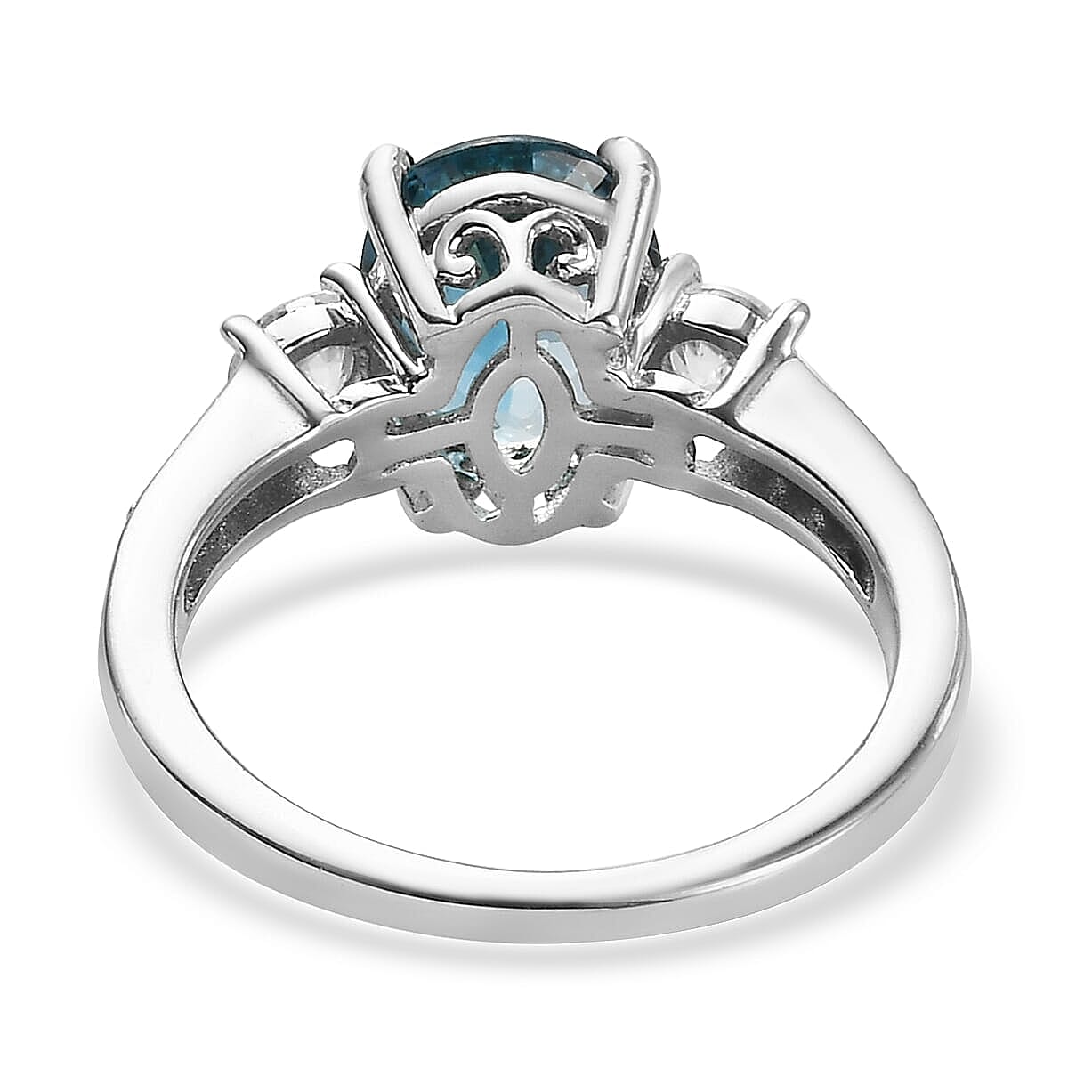 London Blue Topaz and Natural White Zircon Ring in Platinum Over Sterling Silver (Size 10.0) 2.90 ctw