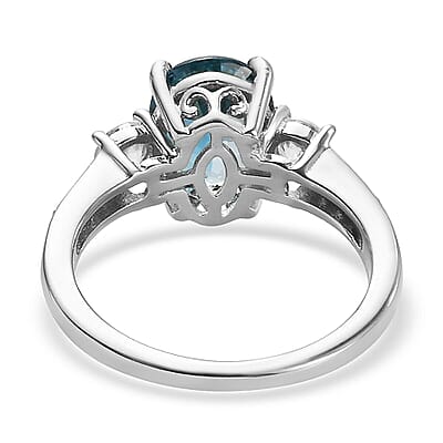 London Blue Topaz and Natural White Zircon Ring in Platinum Over Sterling Silver (Size 10.0) 2.90 ctw
