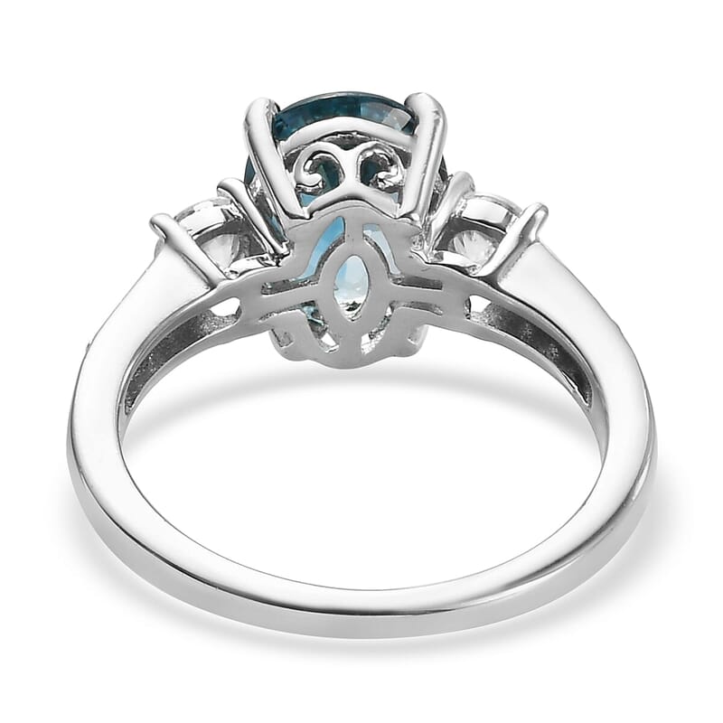 London Blue Topaz and Natural White Zircon Ring in Platinum Over Sterling Silver (Size 10.0) 2.90 ctw